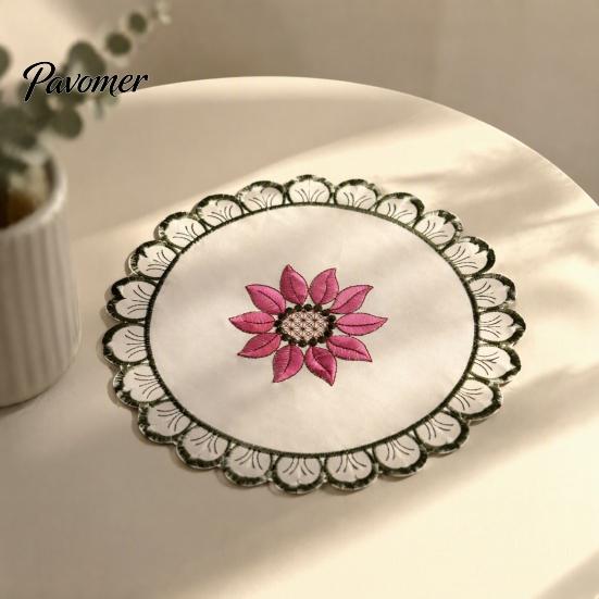 Retro Sunflower Lace Coasters Flower Shaped Placemat with Embroidered Pattern, Pastoral Style for Dining Table, Exquisite Table Covers Heat Resistant