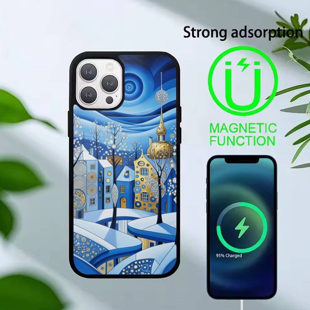 Whimsical Landscape Starry Night Phone Case For iPhone 14,16,15,13,17,12,Plus,Pro,Max Magnetic For Magsafe Frosted Cover