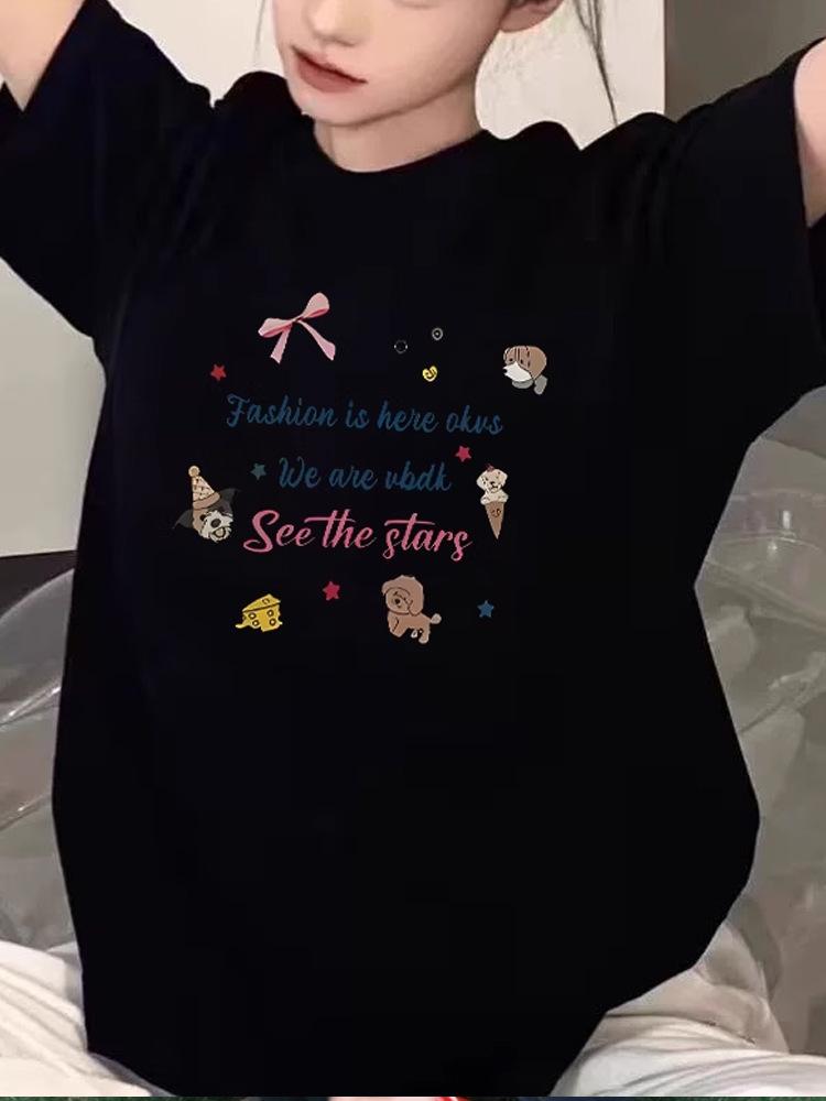 American trendy brand front shoulder cartoon cute printed short-sleeved t-shirt women's summer new casual loose versatile top t-shirt