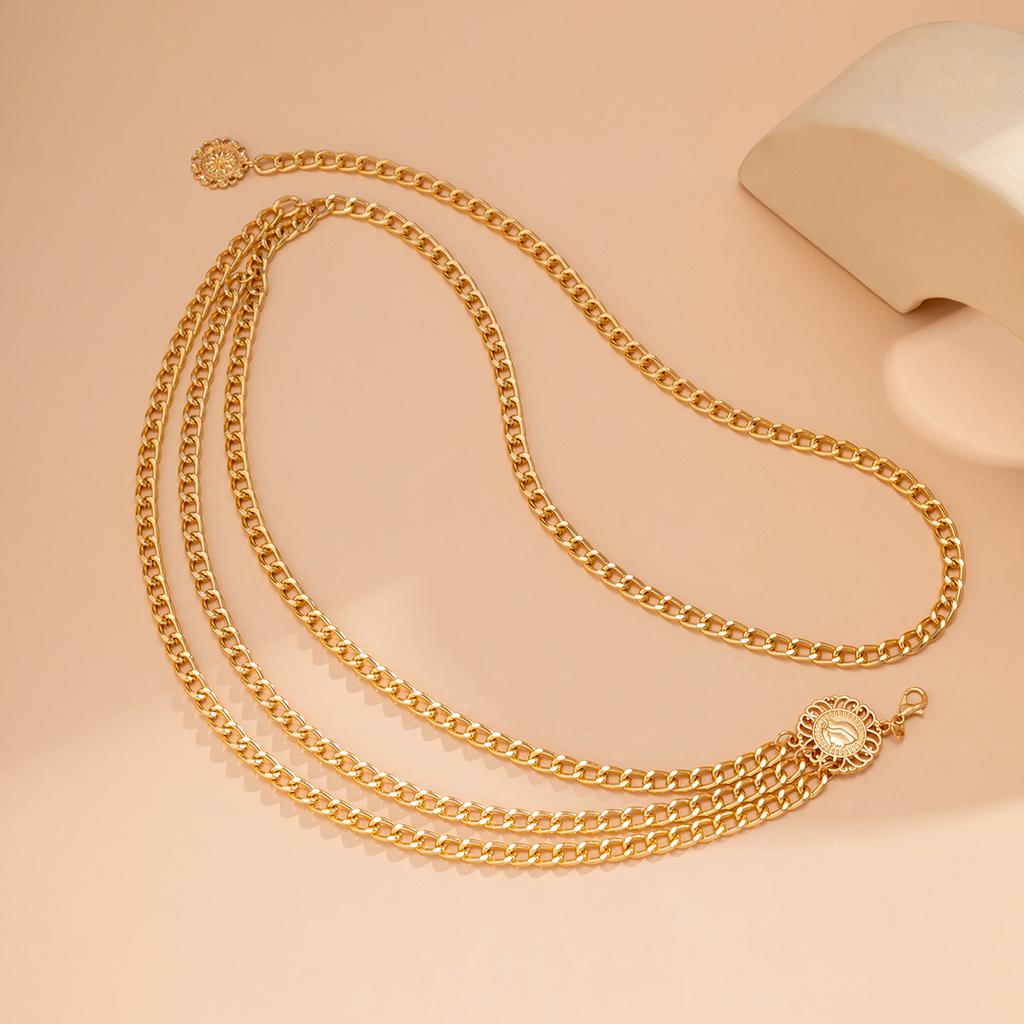 Round Brand Alloy Multi-Layer Exaggerated Body Chain Women Queen Head Retro Street Snap Beam Waist Chain