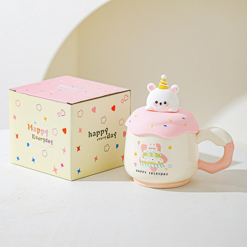 Krus med lokk Søt Bestie Bursdagsgave til jenter Kaffe Keramisk Vannkopp for Hjemmebruk Høy Verdi Kontor