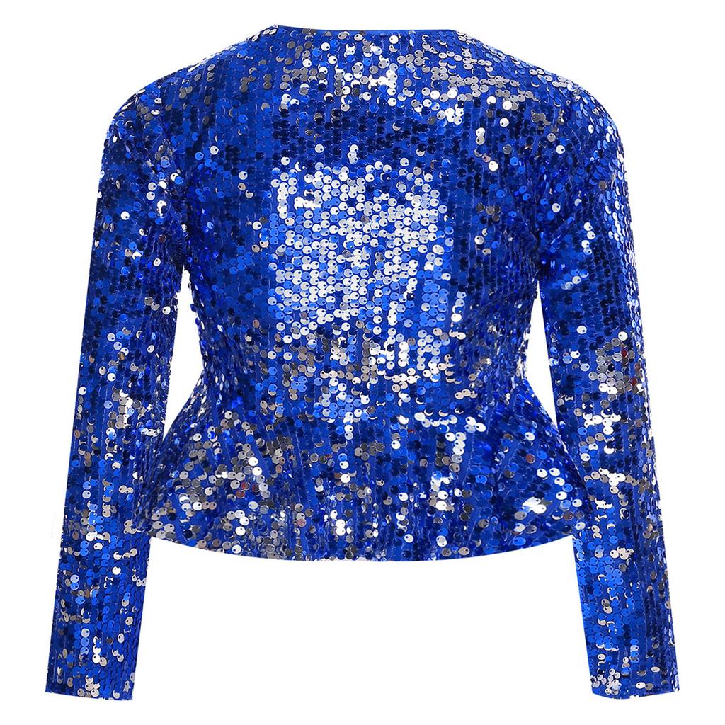 Mädchen Pailletten Strickjacke Oberteil Langarm Doppelreißverschluss Schößchen Design Cropped Jacke Geburtstagsparty Oberbekleidung