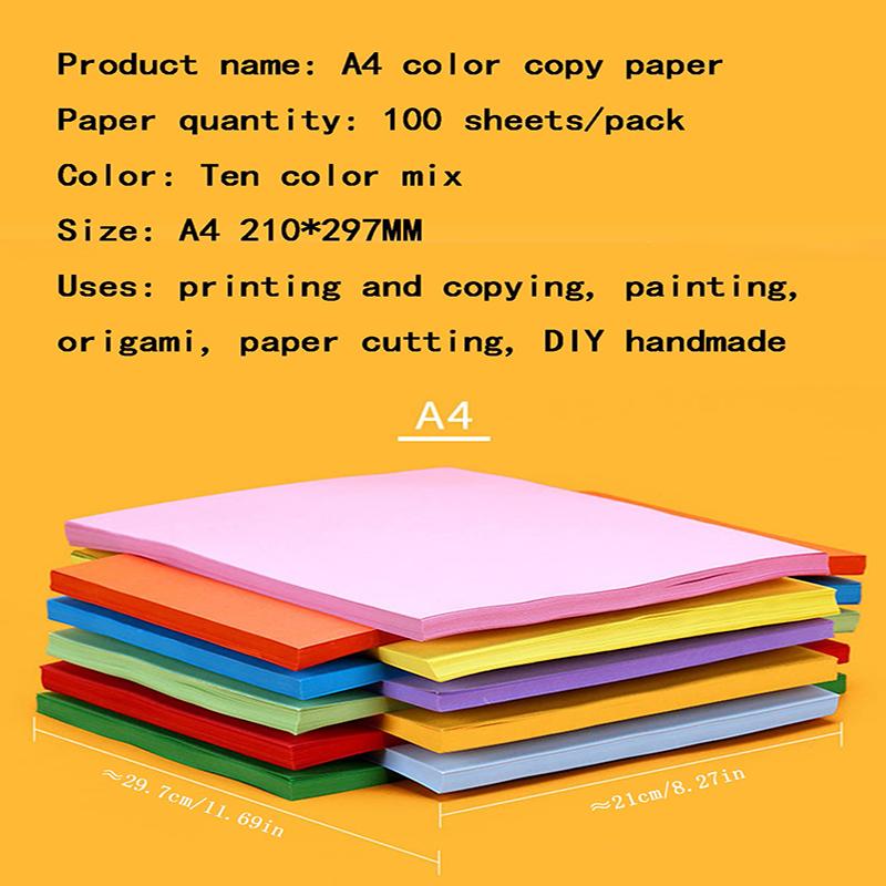 Bview Art 100-Sheet A4 Colored Printer Paper, 10 Colors for Kids DIY Crafts, School Art & Home Decor Supplies