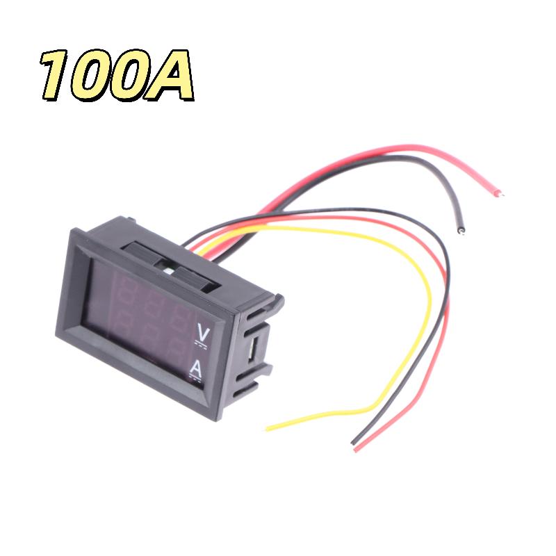 1 Set 100V 10A 50A 100A Voltage Current Meter Tester Digital Voltmeter Ammeter 0.28In Dual Led Display Panel With Connect Wires