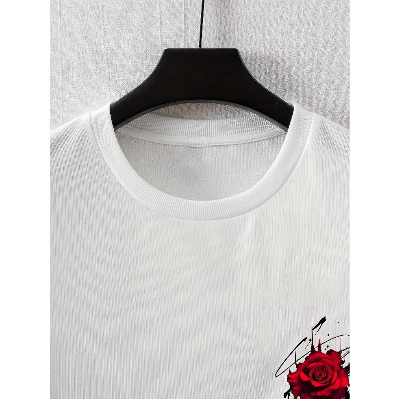 Tailles européennes T-shirt Homme Imprimé Rose Rouge - Coupe Ample Manches Courtes Top d'Été en Tissu Respirant - Extensible