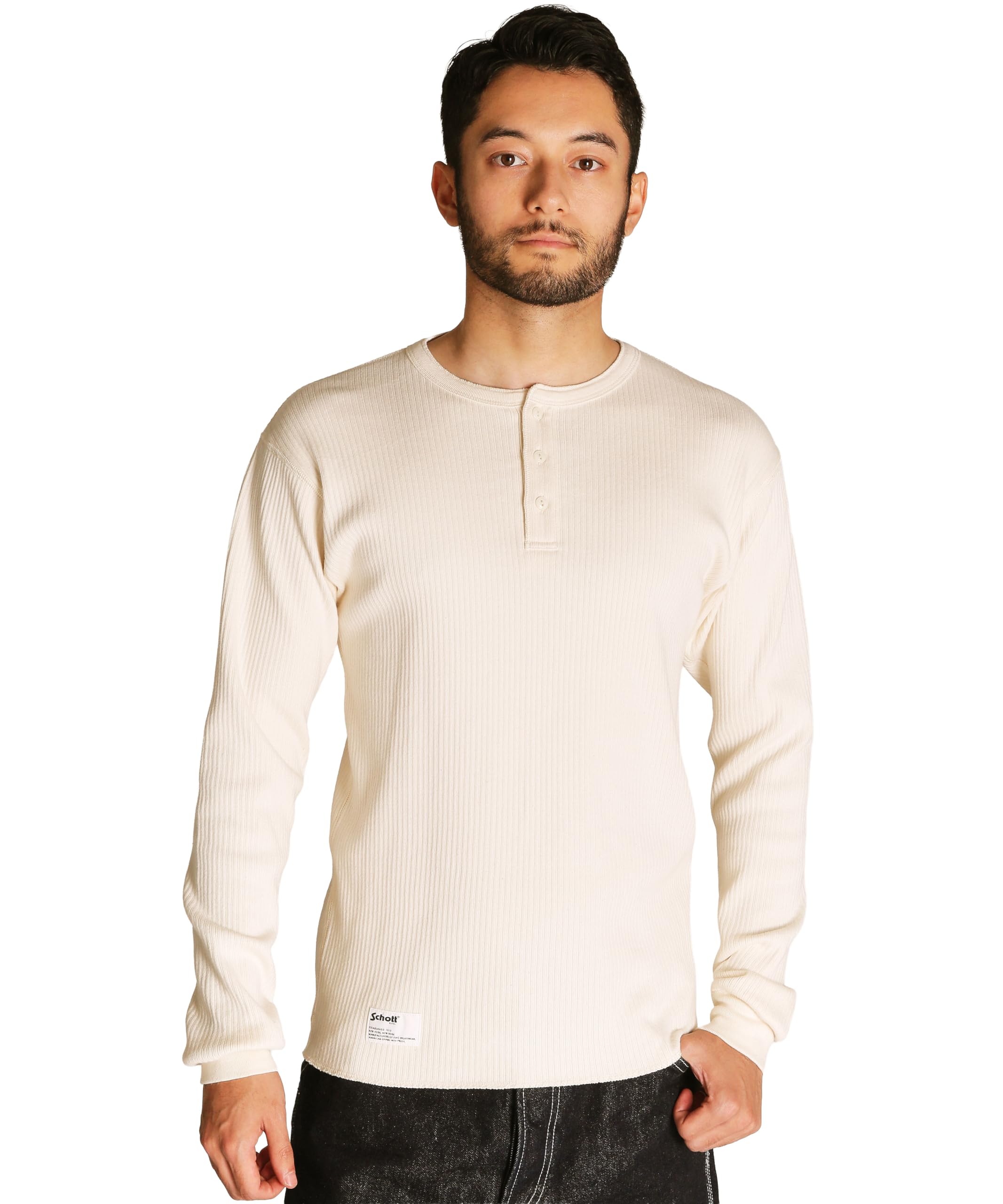 Футболка с длинным рукавом Schott ARMY RIB HENLEY, Мужская XL, Размер 414, Натуральный, 782-5230013