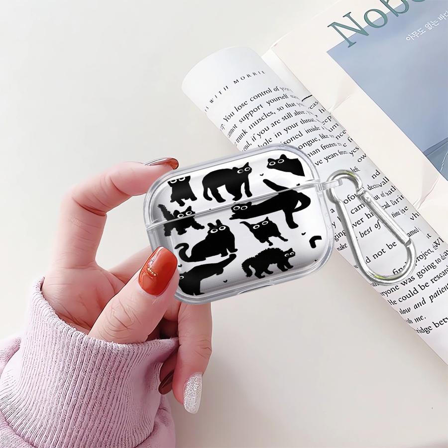 Clear Earphone Cases Cover Case For Airpods Pro3 1 Pro Pro2 4 2 3 Cartoon Black Cat