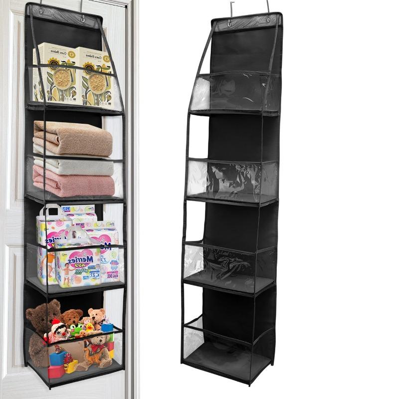 4 Layer Over The Door Hanging Organizer, Cosmetics Wall Hanging Storage Organizer, Large Capacity Mesh Holder With Clear Pockets Hanging Storage Bag