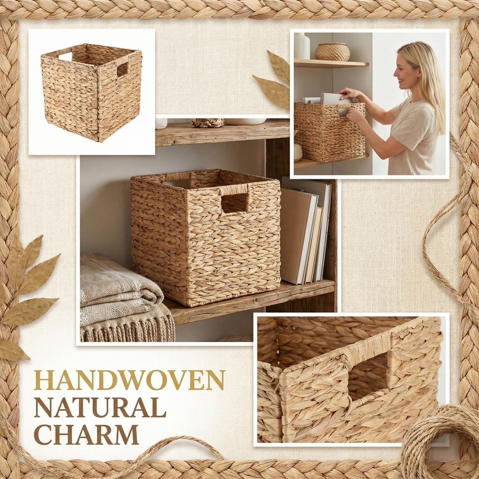 Hyacinth Storage Baskets, Storage Basket, Rattan Storage Basket Multifunctional Home Organizer One Size