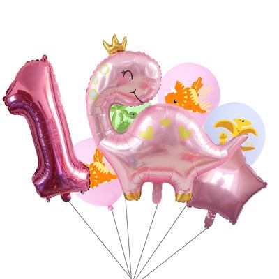 1set Pink Crown Dinosaur Foil Balloons 32 Inch Number Helium Balloon Baby Girl Children‘s Birthday Party Decorations Kids