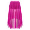 Girls Lyrical Contemporary Modern Dance Skirts Shiny Rhinestones Waistband Side Slit High Low Irregular Mesh Skirt Performance Costume