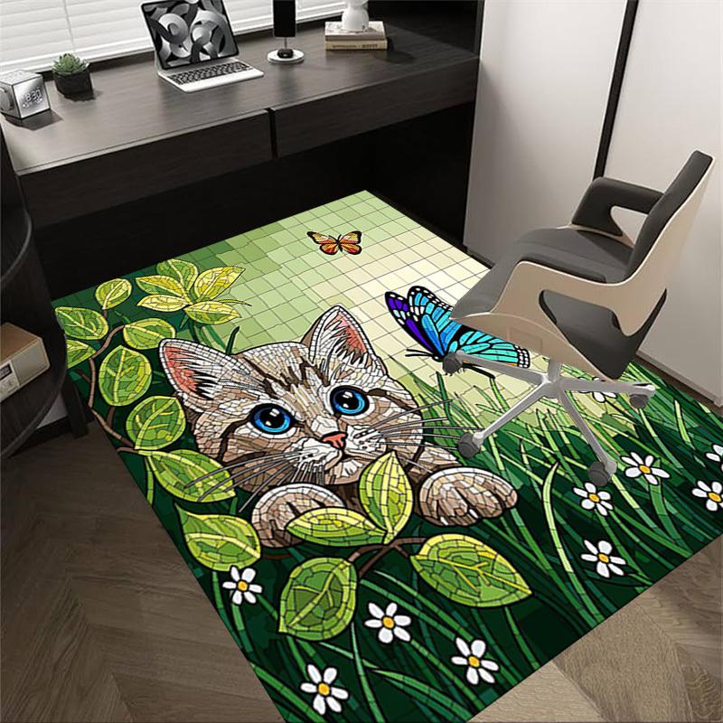 

1PC cat butterfly Non-Slip Floor carpet, suitable for Office, bedroomand playrooms. It can also be used as a sofa footrest cover-T83 60cm by 90cm