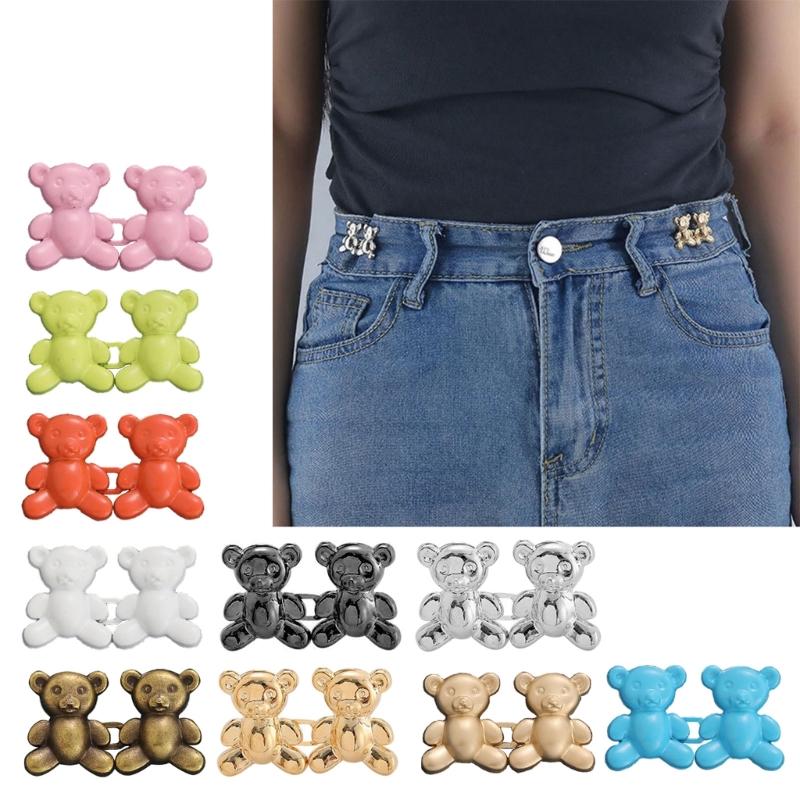 Cute Bear Button for Jeans Bear Clip for Pants Jean Buttons Pins for Loose Jeans No Sew and Adjustable Waist Buckles