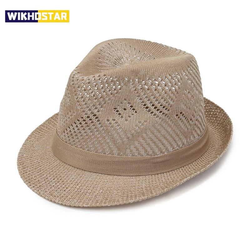 Hollow Out Breathable Shade Solid Color Men Beach Hat Sun Protection Spring Summer Outdoor Jazz Hat Straw Cap