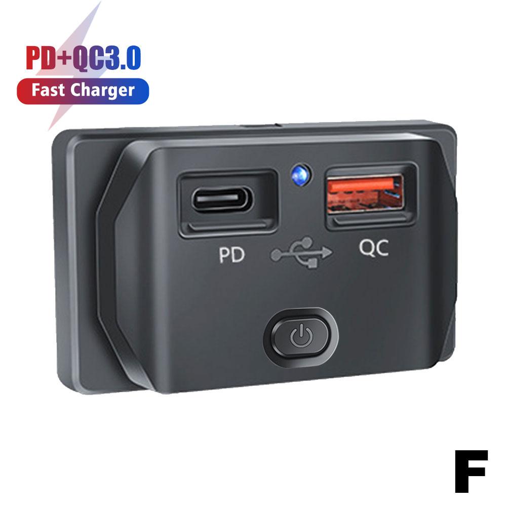 12V 24V PD Typ C QC 3.0 USB-Schnellladegerät mit Schalter, LED-Licht, Steckdose, Schnellladung für Auto, Motorrad, Wohnmobil, Boot
