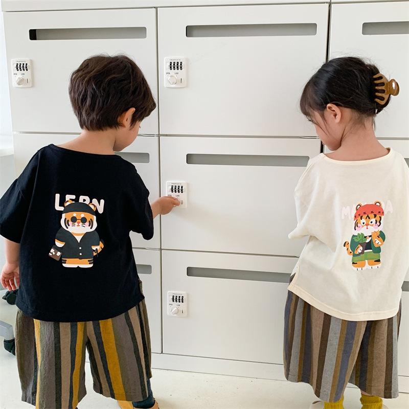 Summer 2025 Tiger Print Short Sleeve Top for Kids – Fashionable Unisex Design