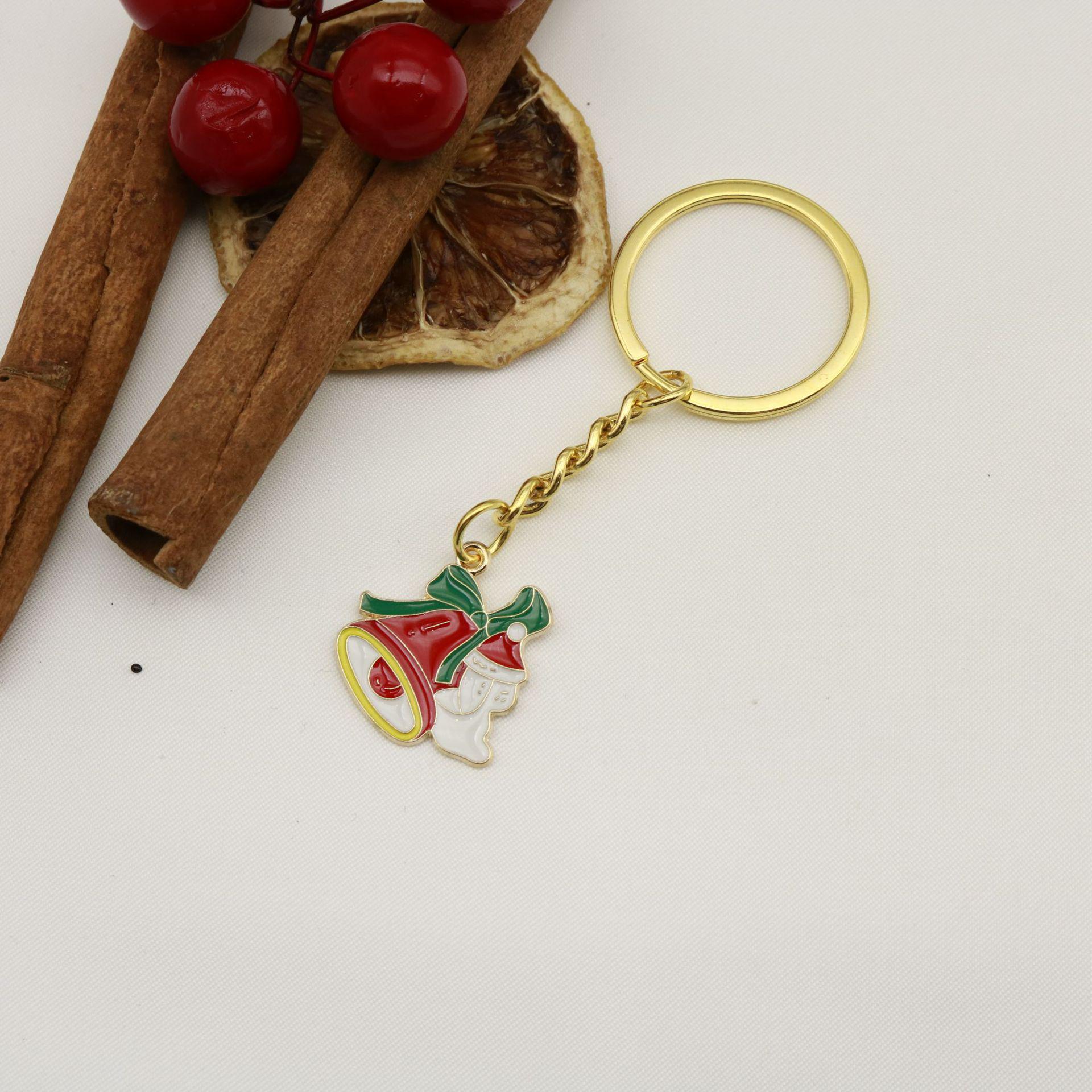 European-American Christmas Keychain: Bell, Santa Claus & Tree Pendant золотой