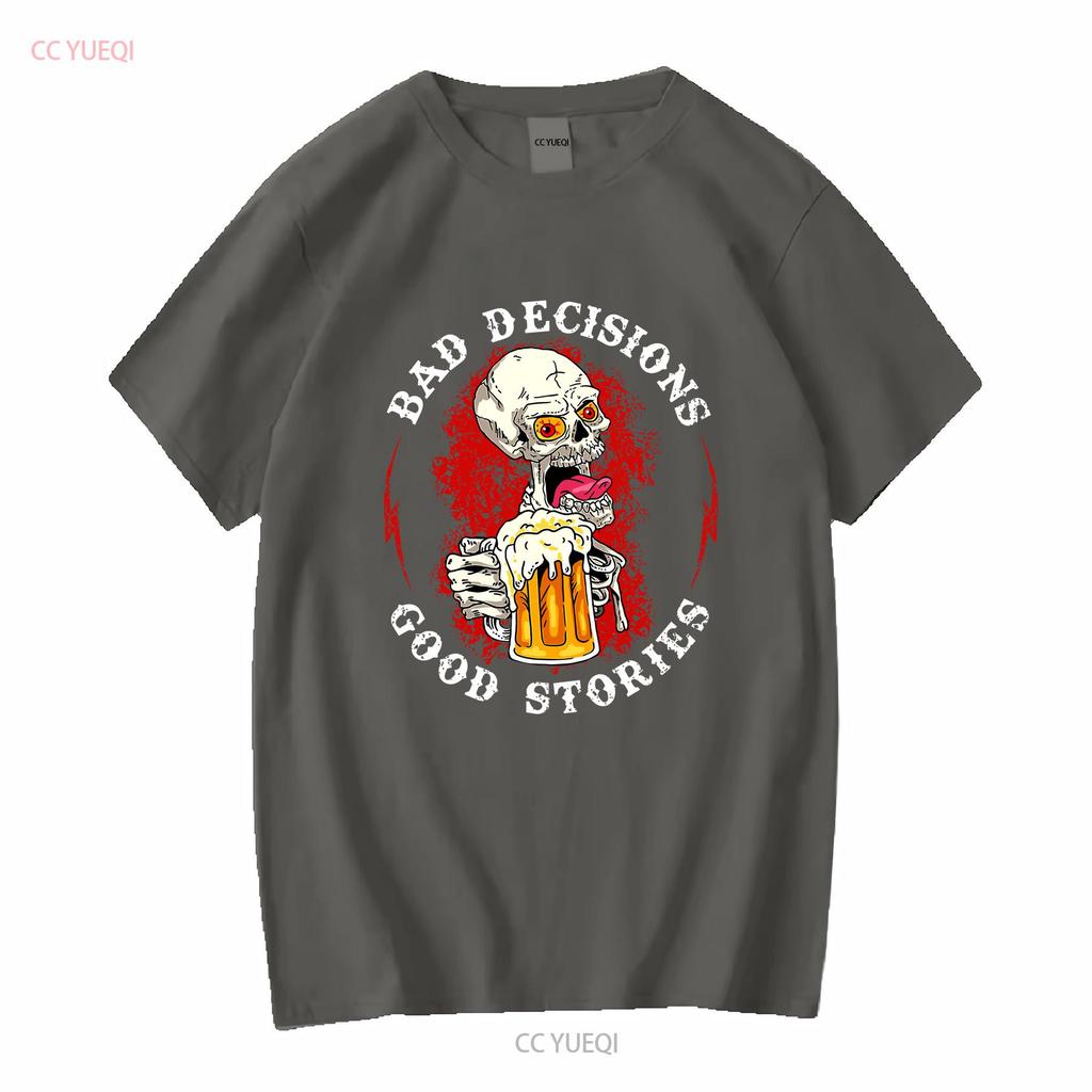 Bad Decisions Make Good Stories Drinking Skull Print T Shirt vintage Washed Unisex designer clothes Soft Comfortable fashion