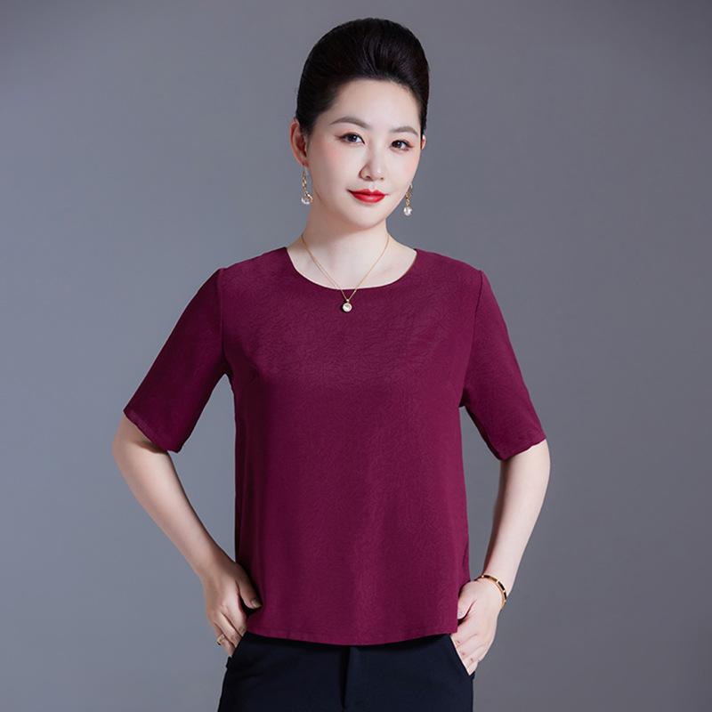 

Silk Short-Sleeve Top for Mature Women - Loose Fit, Plus Size, Breathable Mulberry Silk XL (Recommended 100-110 Jin) розы красного