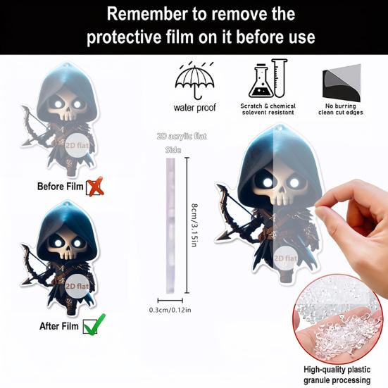Cloak Skeleton Man Pendant 2D Flat Acrylic Bag Charm Car Rearview Mirror Ornament Halloween Christmas Tree Decoration