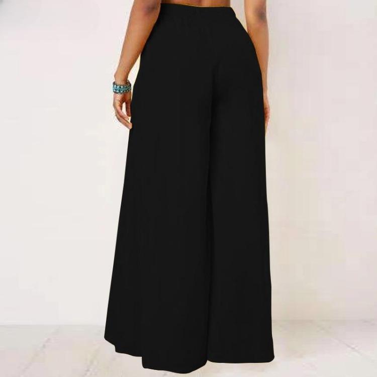Womens Loose Wide Leg Pants Casual Elastic Culottes Spring Summer Lace Up Multi Size Optional