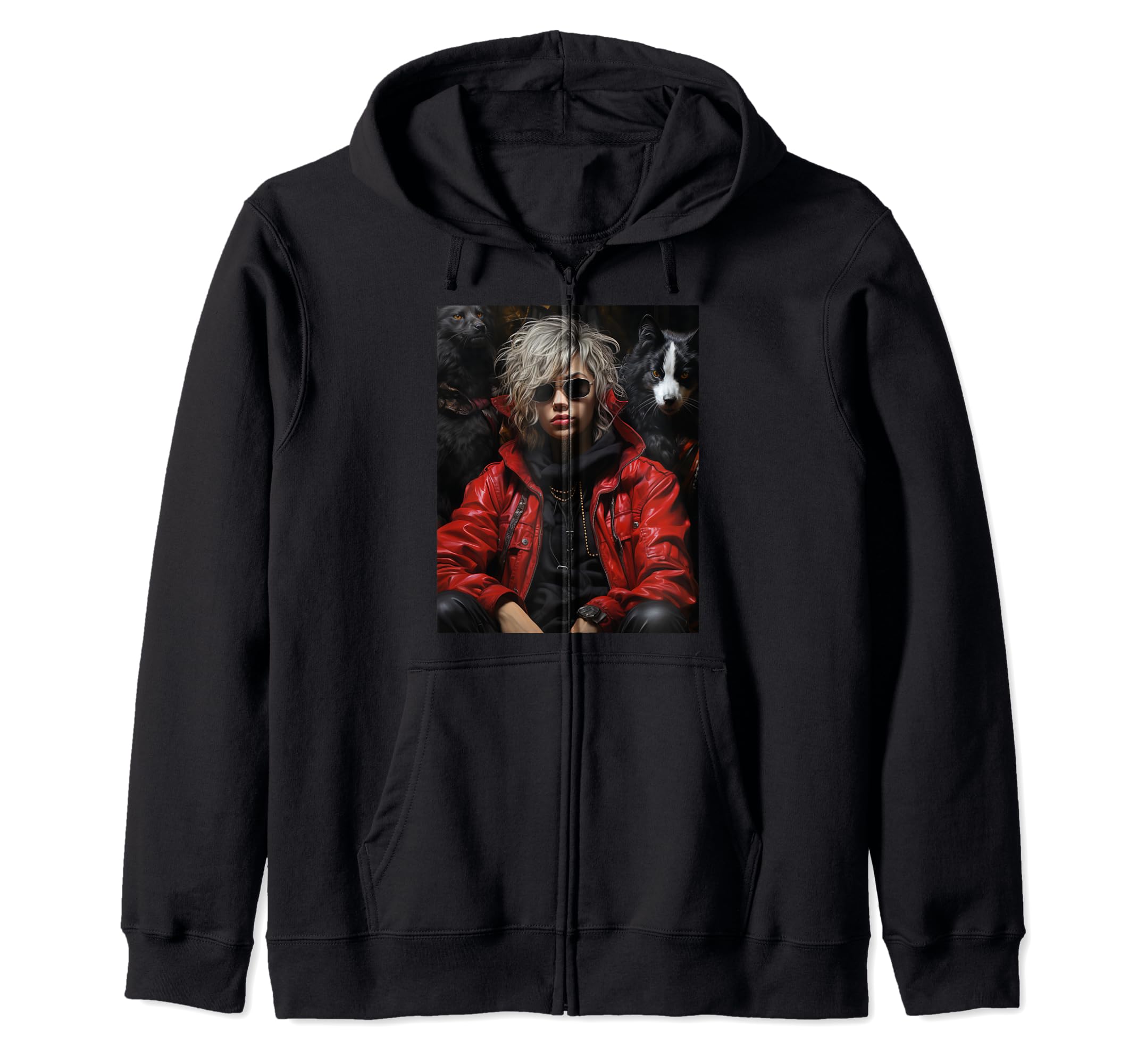 

90s Streetwear Hip Hop Red Leather Jacket Zip Hoodie Women s чорний