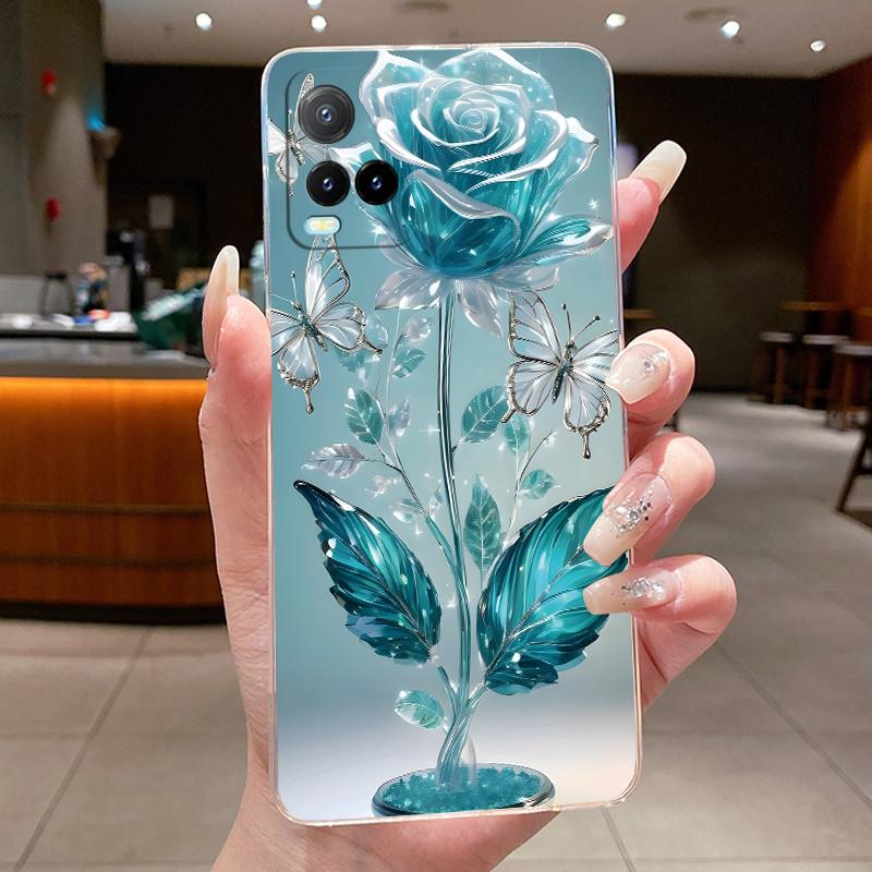 For Vivo Y33S V2109 Y33T V2146 Back Cover Vivo Y21 2021 Y21S Y21A Y21E Y21T Case Clear Luxury Butterfly Flowers Soft Phone Case