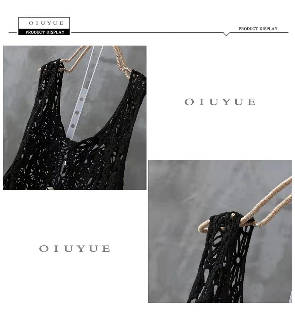 OIUYUE Openwork Knit Summer Tank Loungewear Women's V-Neck Camisole, Sleeveless, Top, Top, (Free Size, Beige)