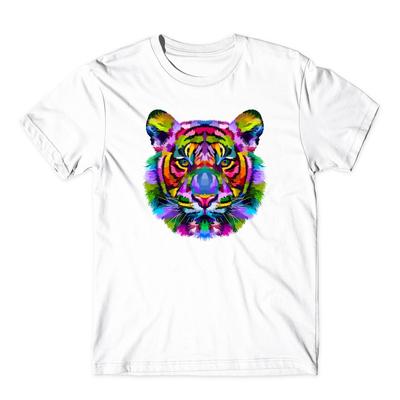 Buntes Tigerkopf T-Shirt Lustiges Mehrere Logos Buntes Unisex T-Shirt Top