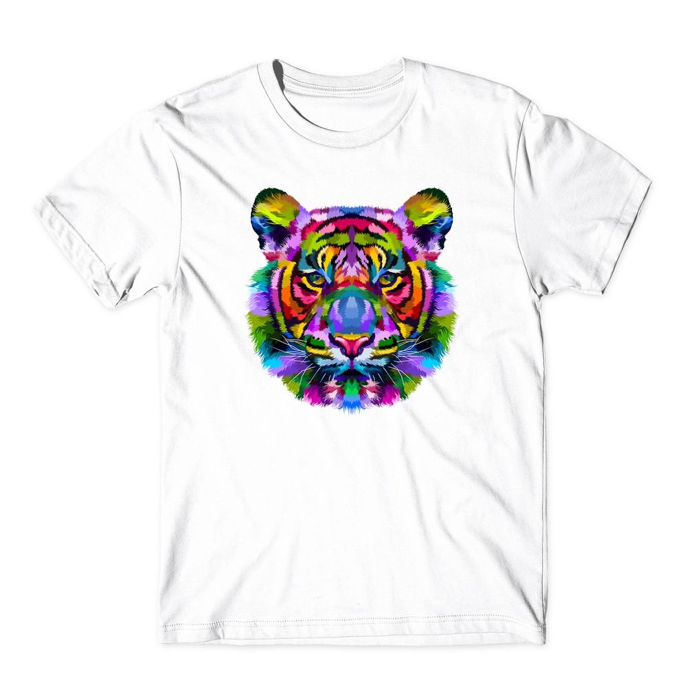 Colorful Tiger Head T-shirt Funny Multi Logos Colourful Unisex Tee Top