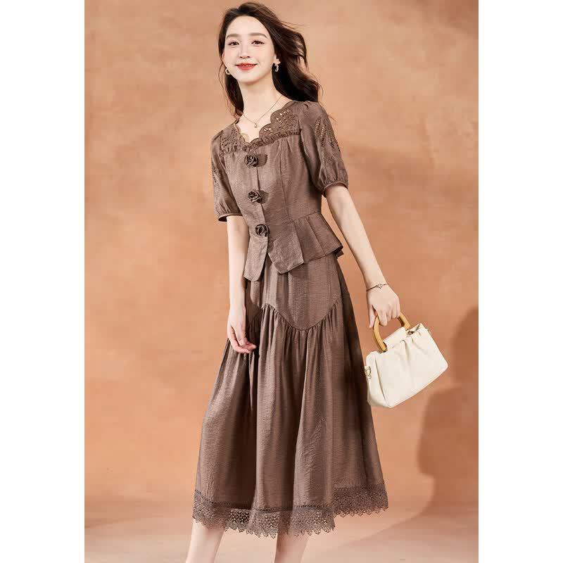 Women's Tencel Acetate Lace-Trim Skirt Set