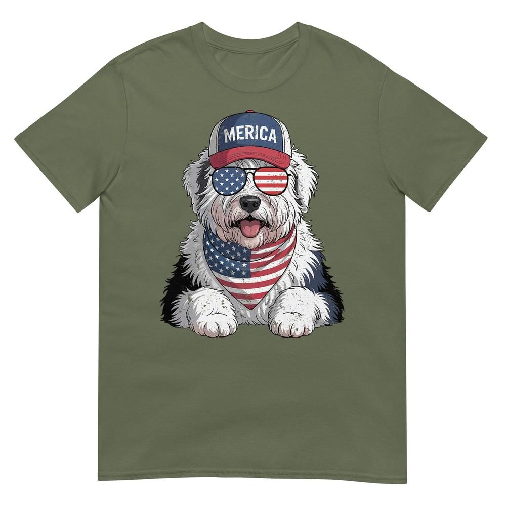 Old English Sheepdog 4th Of July Us American Flag Patriotic Tshirt