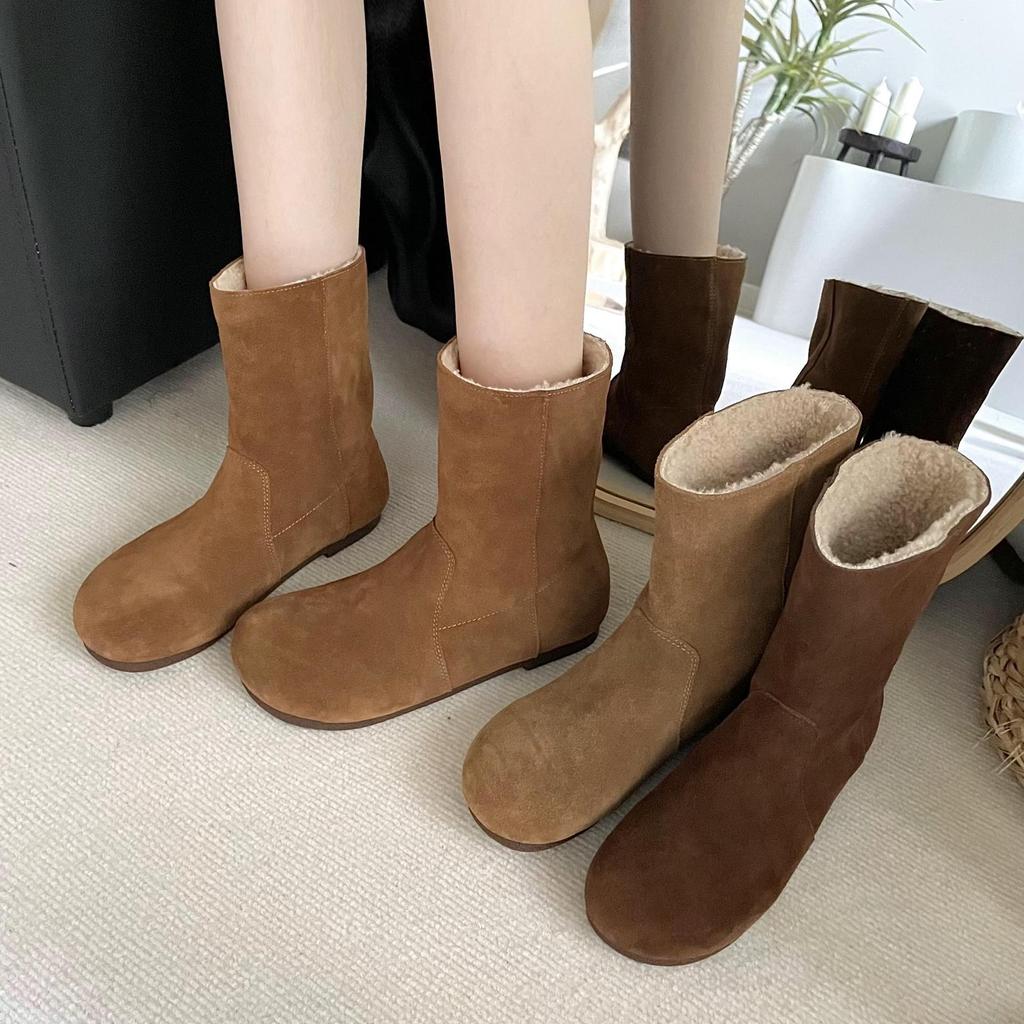 Two-wear Snow Boots Women's Winter 2025 New Mori Retro Lamb Wool Short Boots Velvet Cotton Shoes