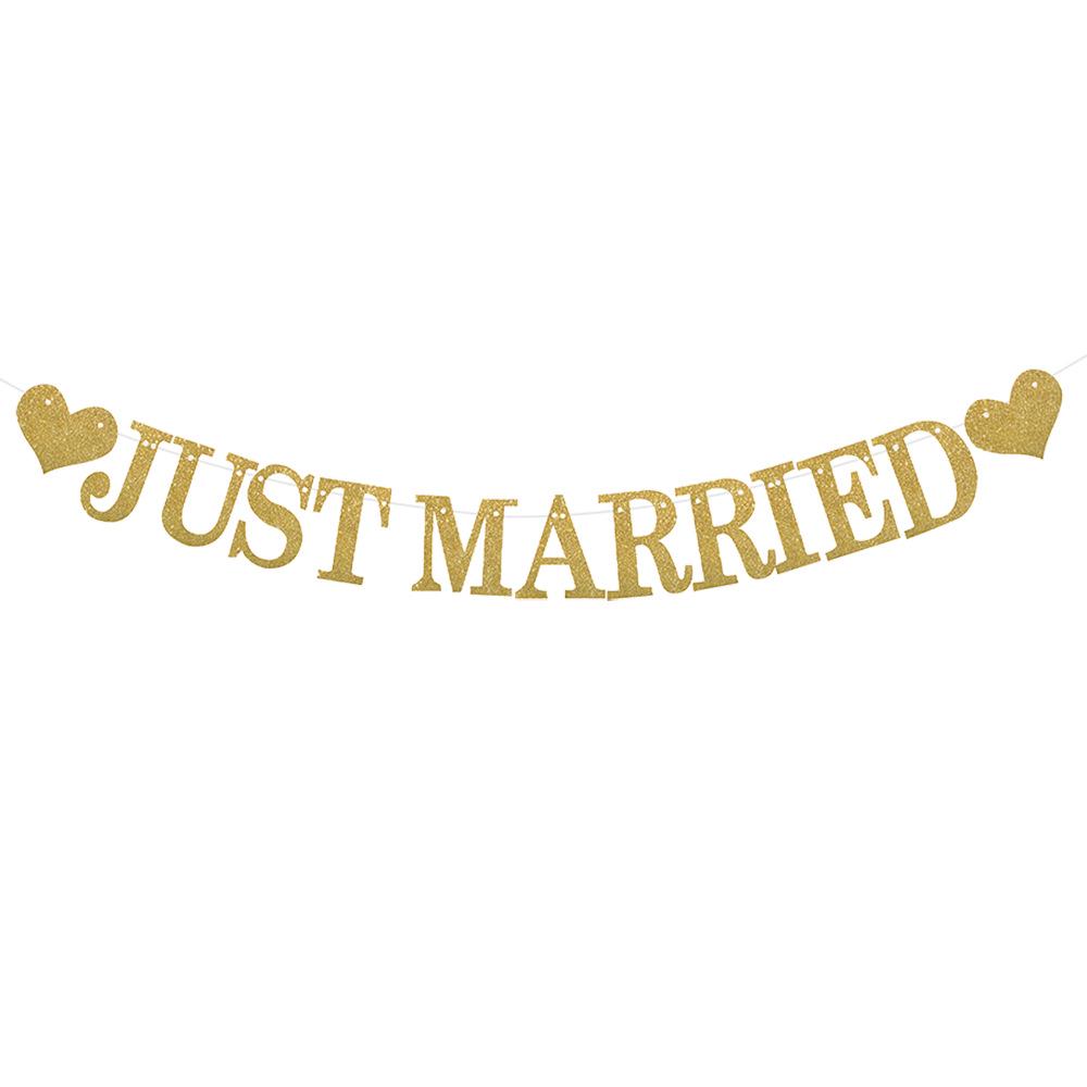 Just Married Mr. & Mrs. Glitter Banner for Wedding Decorations Text Only