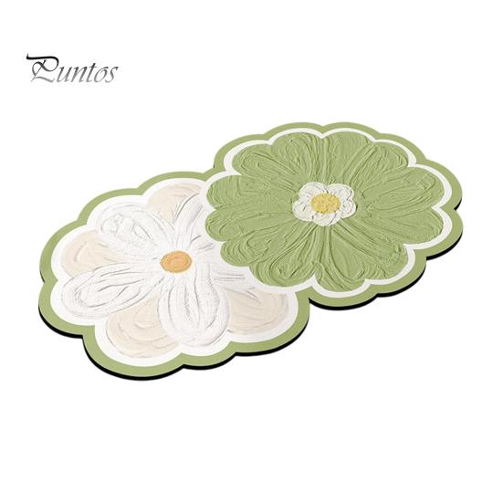 Quick Dry Shower Mat Double Flower Bath Mat, Super Absorbent Diatomaceous Earth Rug, Non-Slip Floral Washable Drying for Bathroom Floor Home Entrance