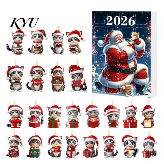 Unique Xmas Gift for Cat Owners 2026 Advent Calendar, 24 Days Christmas Countdown Calendar with Creative Women 2D Acrylic Cute Ornaments Holiday Tree
