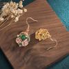 Guochao Cloisonné Enamel Chalcedony Stud Earrings for Women - Jingtai Blue Chinese Style Dangle with Cheongsam Influence