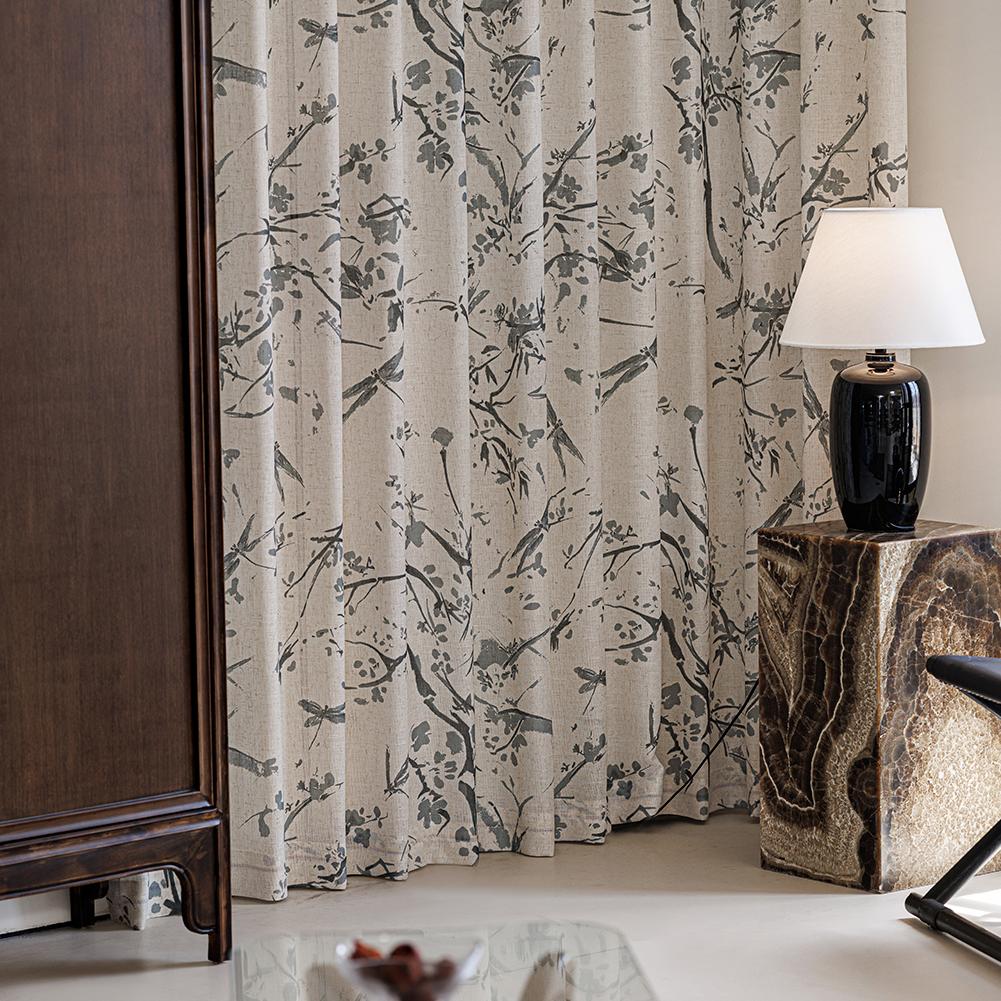 1PC NAPEARL Linen Texture Printed Sheer Curtain New Chinese Ink Bamboo Pattern Tulle for Living Room Bedroom Balcony Window Home Decor