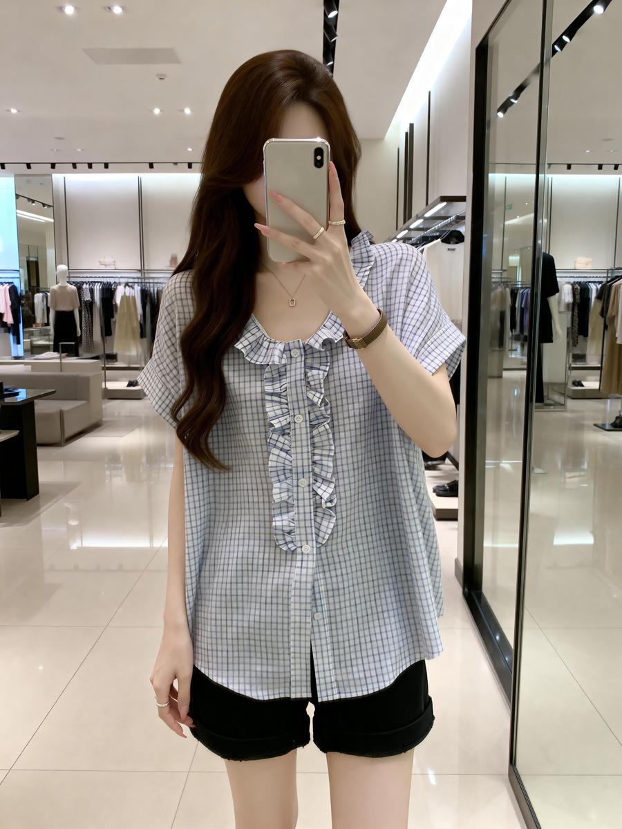 

2026 Summer Plus Size Slimming French Petal Collar Shirt for Women XXL слонова кістка/білий