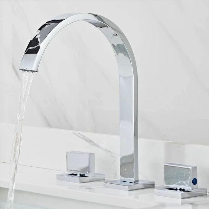 Black Basin Faucets Brass Chrome Deck Mounted Bathroom Sink Faucets 3 Holes Dual Handles Hot And Cold Water Tap Gold