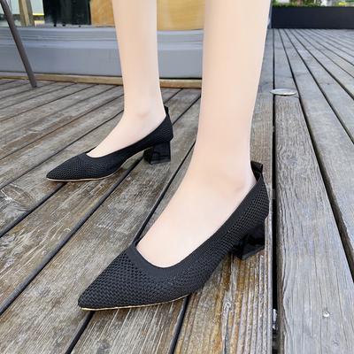 Fashion Women's Large Heels 2024 New High Heels Knitted Breathable Rubber Anti Slip Sole Spring and Autumn Latex Shoes