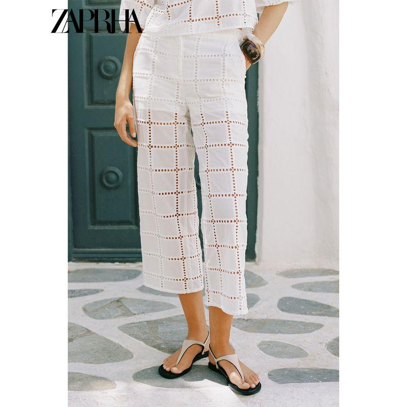 Zaprha 2025 Summer New Fashion Casual All-matching Hollow Embroidered Straight High Waist Trousers 8132716