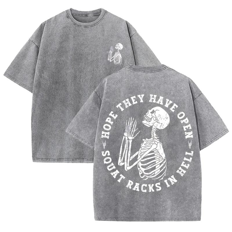 Vintage Black Skeleton Gym T Shirt Funny Workout Quote Acid Wash Oversized Tee