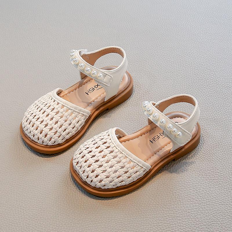 Girls' shoes, children's closed-toe woven sandals, new summer style, breathable princess shoes for little girls, Korean style