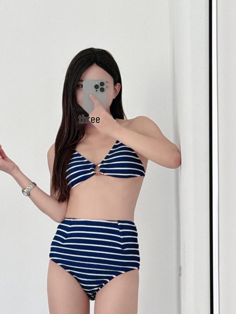 2025 Striped Korean-Japanese Bikini, Sexy Swimwear for Women, Small Chest Design, Hot Spring Collection