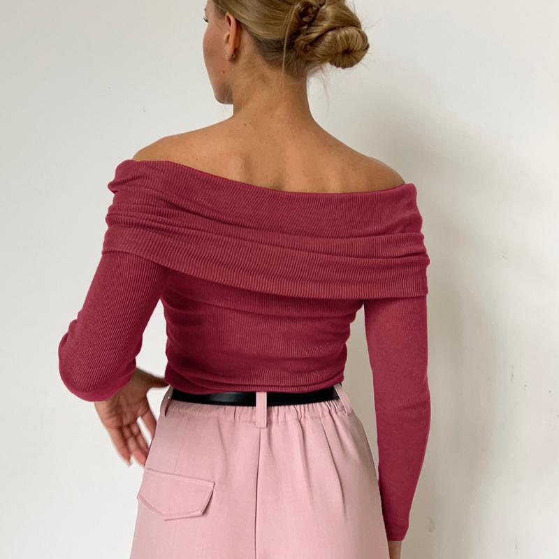 Sexy Off Shoulder Knitted Sweater for Women Fashion Autumn Slim Fit Solid Pullover Sweaters Women Slash Neck Long Sleeve Knitwears Tops 25081