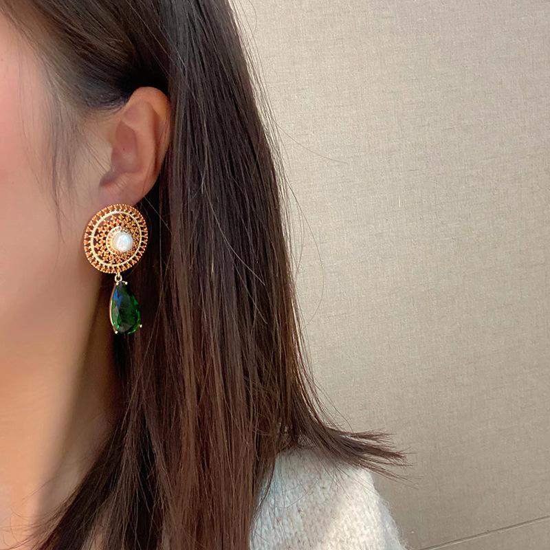 Color Dandelion Water Drop Pearl High-End Temperament Earrings Women'S Micro-Inlaid Zircon Ear Jewelry