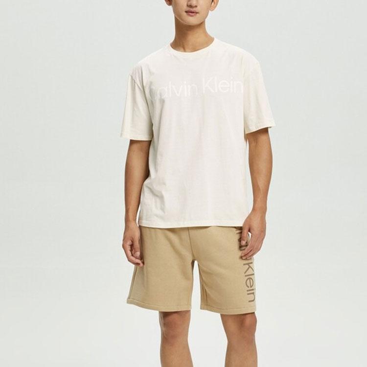 Calvin Klein Logo Print Loose Fit Round Neck Casual T-Shirt Men Tops Ivory 40HM890-100