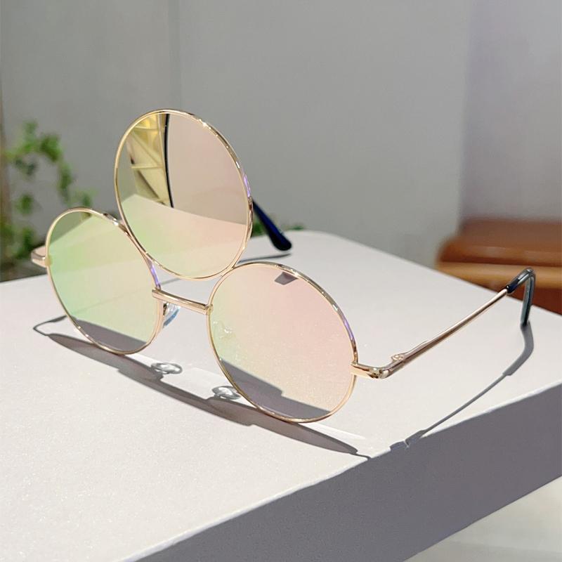 New Trendy Y2K Hip Pop Funny Shades Women Ins Brand Design Decor Sunglasses Retro Round Metal Travelling Sun Glasses