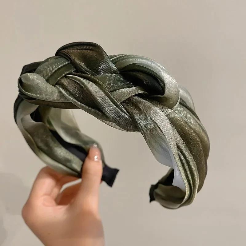Fashion Shiny Twisted Braid Headband Women Girl Wide Side Hairband Simple Mesh Hair Hoop Headwear Hair Accessories Hair Braids